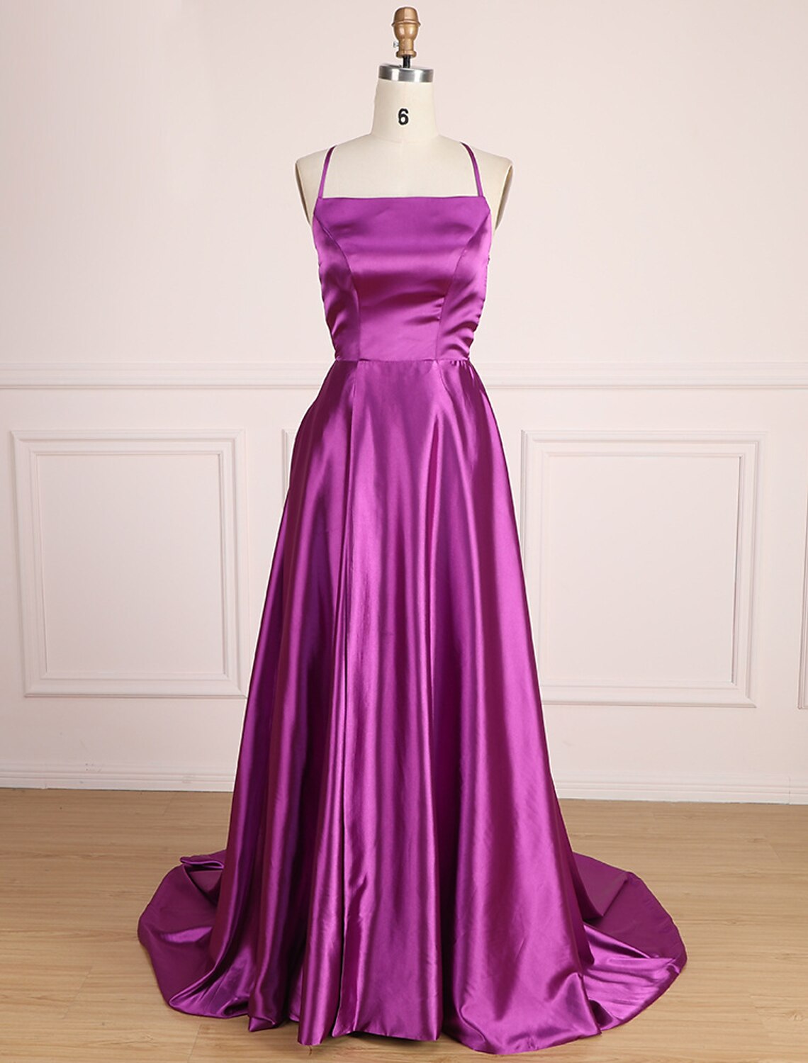 Wholesale  A-Line Prom Dresses Minimalist Dress Party Wear Prom Sweep / Brush Train Sleeveless Spaghetti Strap Satin with Pleats Slit